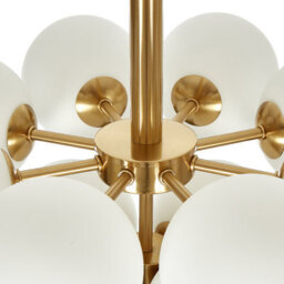 Wyld And Coco 13-Light Brass Pendant Lamp 100 Cm With White Glass Globe Shades - Contemporary Dining Room Lighting - thumbnail 6