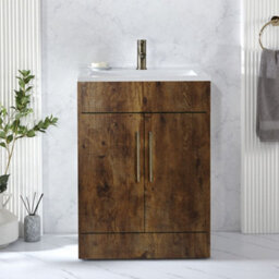 Homestylestore 600mm Dark Oak Floorstanding Bathroom Vanity Unit And Aged Gold T Bar Handle - thumbnail 2