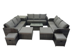 Fimous Outdoor 3 Seater Sofa Coffee Table Set Garden Rattan Furniture Set 13 Seater With Side Table 4 Stools Dark Grey - thumbnail 2