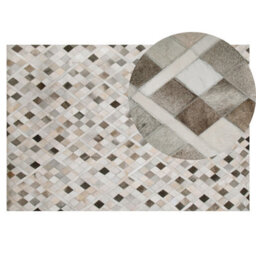 Beliani Rug Hirka Grey 140 X 200 Cm Leather - thumbnail 1