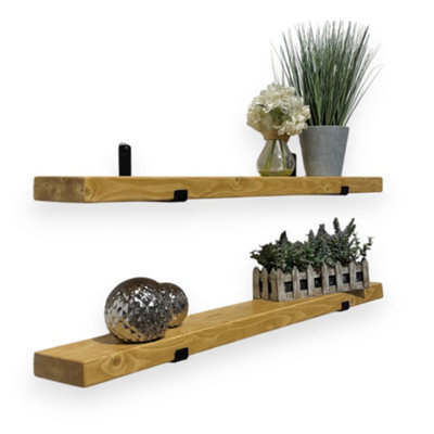 MKGT Rustic Shelves, Narrow Wooden Wall-Mounted Floating Wall Shelves With Metal Brackets(Set Of 2, 120Cm Long) - image 1