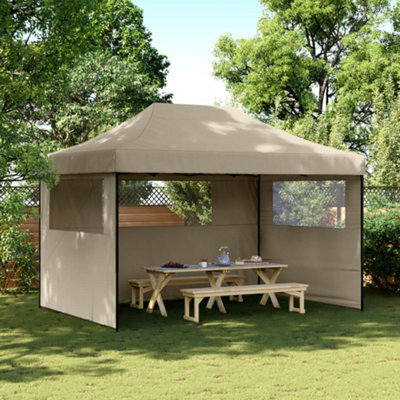 Walplus Foldable Party Tent Garden Gazebo Canopy Pop-Up With 3 Sidewalls Taupe - image 1