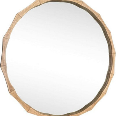 Deenz Bamboo Effect Wood Round Mirror For Bathroom Large Hanging Wall Mounted Mirrors For Living Room Bedroom (60 Cm)