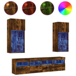 Berkfield 5 Piece Tv Wall Units With Led Smoked Oak Engineered Wood - thumbnail 2