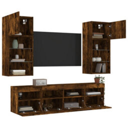 Berkfield 5 Piece Tv Wall Units With Led Smoked Oak Engineered Wood - thumbnail 5
