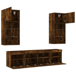 Berkfield 5 Piece Tv Wall Units With Led Smoked Oak Engineered Wood - thumbnail 7