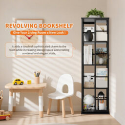 4-Tier 360 Rotating Bookcase, Freestanding Rotating Storage Bookshelf With 16 Cubby Compartments, Black - thumbnail 2
