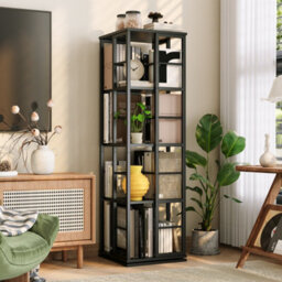 4-Tier 360 Rotating Bookcase, Freestanding Rotating Storage Bookshelf With 16 Cubby Compartments, Black - thumbnail 3