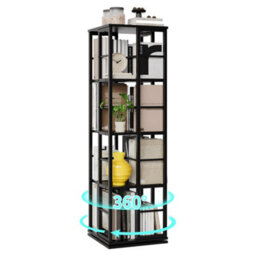 4-Tier 360 Rotating Bookcase, Freestanding Rotating Storage Bookshelf With 16 Cubby Compartments, Black - thumbnail 1