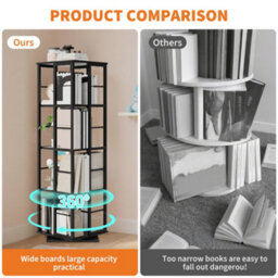 4-Tier 360 Rotating Bookcase, Freestanding Rotating Storage Bookshelf With 16 Cubby Compartments, Black - thumbnail 6
