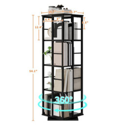 4-Tier 360 Rotating Bookcase, Freestanding Rotating Storage Bookshelf With 16 Cubby Compartments, Black - thumbnail 7
