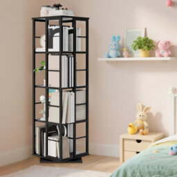 4-Tier 360 Rotating Bookcase, Freestanding Rotating Storage Bookshelf With 16 Cubby Compartments, Black - thumbnail 4