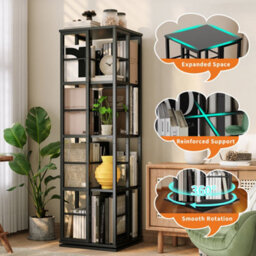 4-Tier 360 Rotating Bookcase, Freestanding Rotating Storage Bookshelf With 16 Cubby Compartments, Black - thumbnail 5