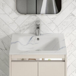 Royal Bathrooms Orion 600mm Warm Taupe 2 Drawer Floor Standing Bathroom Vanity Unit With Carrara White Basin & Chrome Accent Trim - thumbnail 5