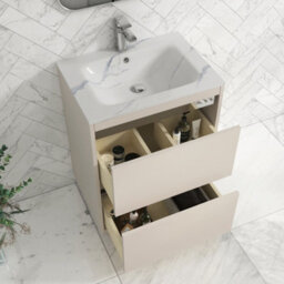 Royal Bathrooms Orion 600mm Warm Taupe 2 Drawer Floor Standing Bathroom Vanity Unit With Carrara White Basin & Chrome Accent Trim - thumbnail 4