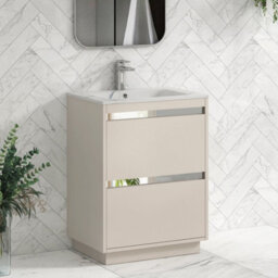 Royal Bathrooms Orion 600mm Warm Taupe 2 Drawer Floor Standing Bathroom Vanity Unit With Carrara White Basin & Chrome Accent Trim - thumbnail 6