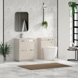 Royal Bathrooms Orion 600mm Warm Taupe 2 Drawer Floor Standing Bathroom Vanity Unit With Carrara White Basin & Chrome Accent Trim - thumbnail 3