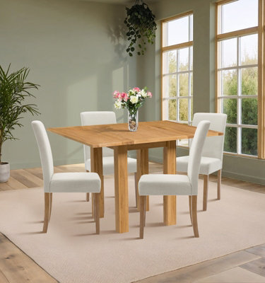 Hallowood Furniture Waverly Small Folding Table With 4 Upholstered Chairs In Beige Fabric - image 1