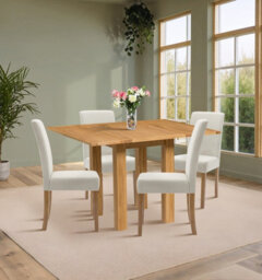 Hallowood Furniture Waverly Small Folding Table With 4 Upholstered Chairs In Beige Fabric