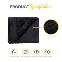 Monhouse Heated Throw - Electric Blanket - Digital Controller - 9Hr Timer, 9 Heat Settings - Single 130X160Cm - Black - thumbnail 7