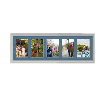 AK Frames 26X8 Light Grey Classic Multi Photo Frame With Pompadour Mount - Holds 5 Apertures (5X) 6X4 Photos - image 1