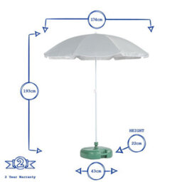Harbour Housewares Metal Beach Parasol & Base Set - 1.74 X 1.93M - Grey/green - thumbnail 3