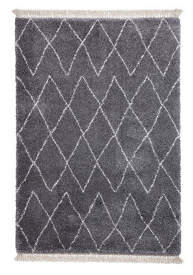 Grey Rug, Chequered Kilim Modern Rug, 6mm Thickness Shaggy Moroccan Rug, Grey Rug For Bedroom, Diningroom-120Cm X 170Cm - image 1