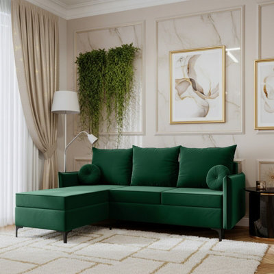 Leon L Living Room Corner Sofa Bed With Dl Mechanism Storage Box Mdf Frame Bonell Springs 213X168X101Cm Green Left - image 1