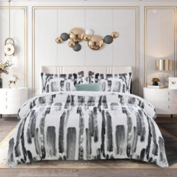 Ameha Print Duvet Cover 3Piece Set With Matching Pillowcase Microfiber Quilt Cover Grey Stripe Pattern (Super King 260X220Cm) - thumbnail 6