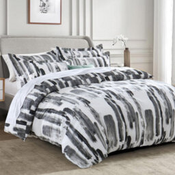 Ameha Print Duvet Cover 3Piece Set With Matching Pillowcase Microfiber Quilt Cover Grey Stripe Pattern (Super King 260X220Cm) - thumbnail 7