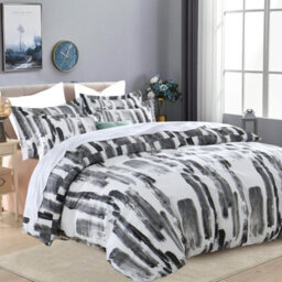 Ameha Print Duvet Cover 3Piece Set With Matching Pillowcase Microfiber Quilt Cover Grey Stripe Pattern (Super King 260X220Cm) - thumbnail 3