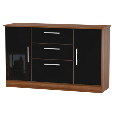 Trent 2 Door 3 Drawer Sideboard In Black & Noche Walnut (Ready Assembled) - image 1