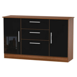 Trent 2 Door 3 Drawer Sideboard In Black & Noche Walnut (Ready Assembled)