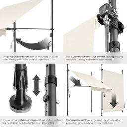 Tectake Awning With Hand Crank - Pressure Fitted , Height Adjustable 150 X 180 Cm - Beige - thumbnail 5