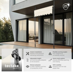 Tectake Awning With Hand Crank - Pressure Fitted , Height Adjustable 150 X 180 Cm - Beige - thumbnail 2