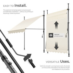 Tectake Awning With Hand Crank - Pressure Fitted , Height Adjustable 150 X 180 Cm - Beige - thumbnail 3