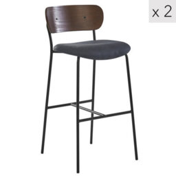 Nordlys Set Of 2 Black Industrial Bar Stools With Wooden Back Modern Design Style Dining Room - thumbnail 1