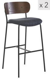Nordlys Set Of 2 Black Industrial Bar Stools With Wooden Back Modern Design Style Dining Room - thumbnail 2