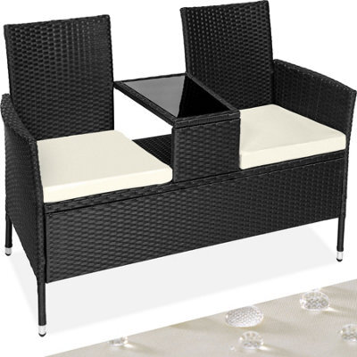 Tectake Garden Bench Narbonne - 2-Seater With Table, Weather-Resistant Polyrattan - Black/beige - 1 - image 1