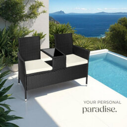 Tectake Garden Bench Narbonne - 2-Seater With Table, Weather-Resistant Polyrattan - Black/beige - 1 - thumbnail 8