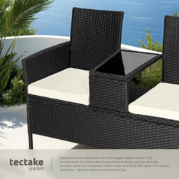 Tectake Garden Bench Narbonne - 2-Seater With Table, Weather-Resistant Polyrattan - Black/beige - 1 - thumbnail 4