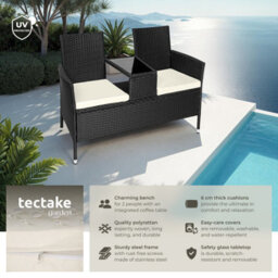Tectake Garden Bench Narbonne - 2-Seater With Table, Weather-Resistant Polyrattan - Black/beige - 1 - thumbnail 2
