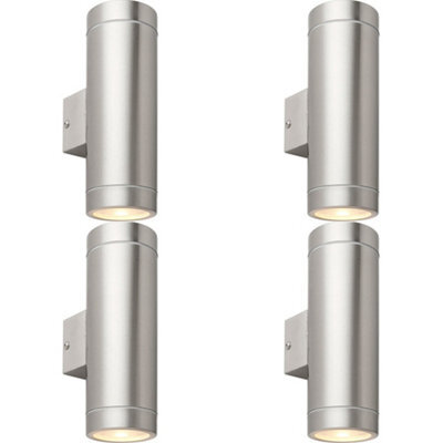 4 Pack Up & Down Twin Outdoor Wall Light - 2 X 7W Gu10 Led - Brushed Steel - image 1