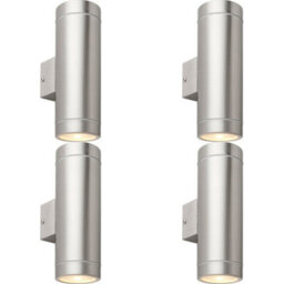 4 Pack Up & Down Twin Outdoor Wall Light - 2 X 7W Gu10 Led - Brushed Steel - thumbnail 1