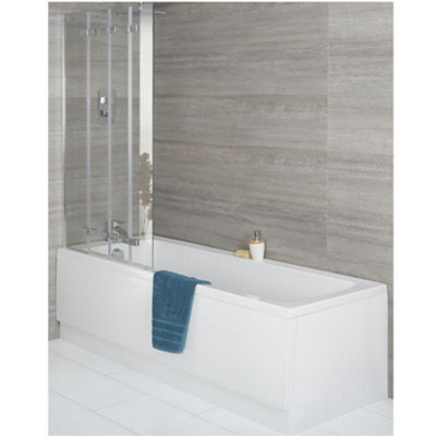 Homestylestore White Bathroom Single Ended Bath With Folding Screen, Side Panel, Waste And Trap 1800 X 800mm - image 1