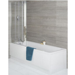 Homestylestore White Bathroom Single Ended Bath With Folding Screen, Side Panel, Waste And Trap 1800 X 800mm - thumbnail 1