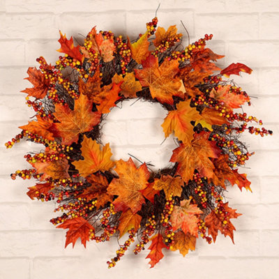 Living And Home Artificial Maple Leaves Wreath With Berries Harvest Halloween Decor 45 Cm - image 1