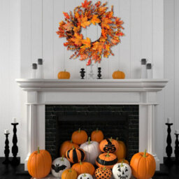 Living And Home Artificial Maple Leaves Wreath With Berries Harvest Halloween Decor 45 Cm - thumbnail 2