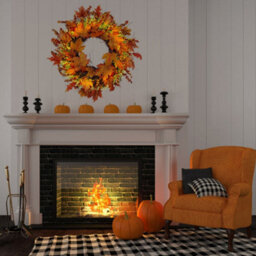 Living And Home Artificial Maple Leaves Wreath With Berries Harvest Halloween Decor 45 Cm - thumbnail 3