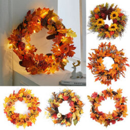 Living And Home Artificial Maple Leaves Wreath With Berries Harvest Halloween Decor 45 Cm - thumbnail 4